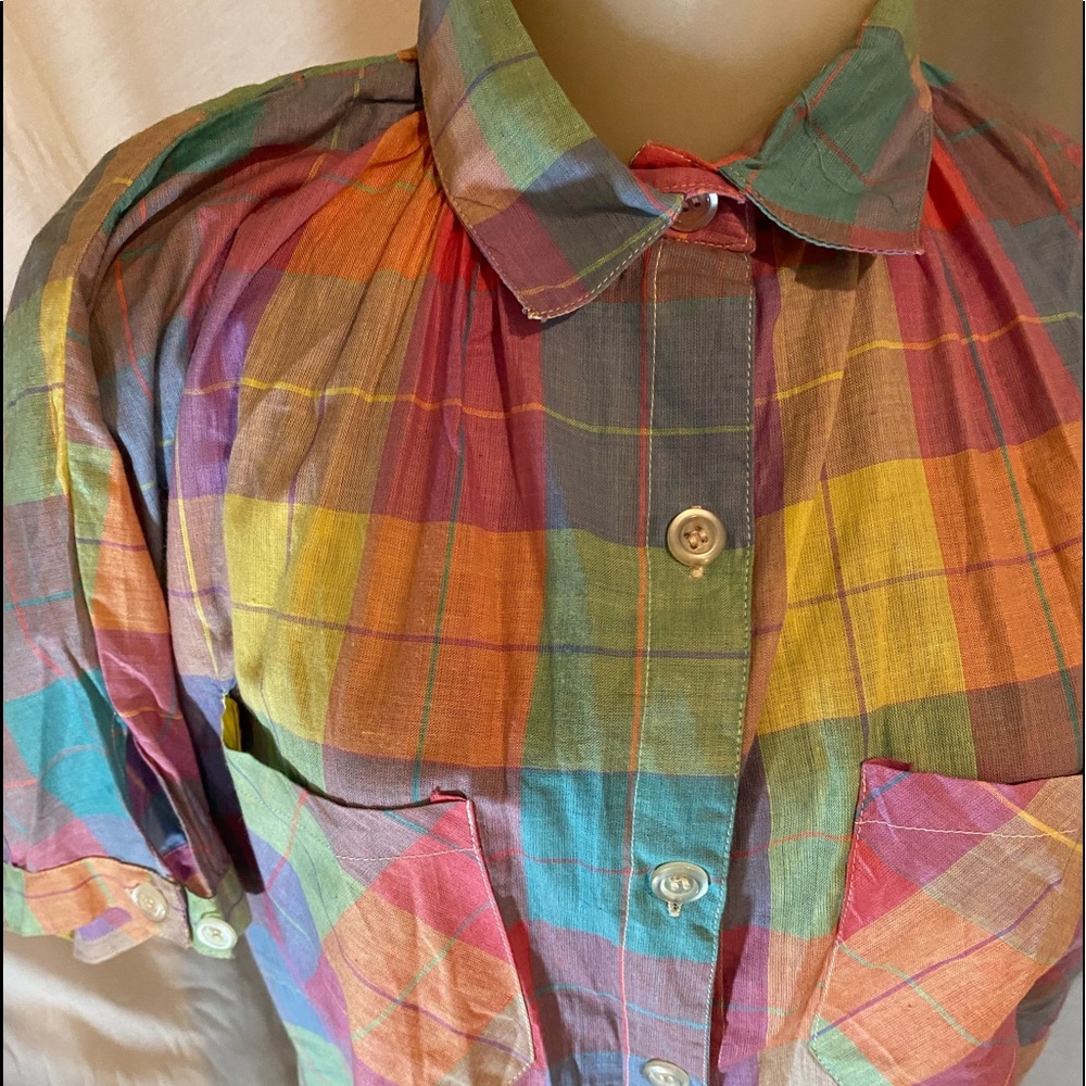 Blouse Ladies Vintage Multicolored Plaid M